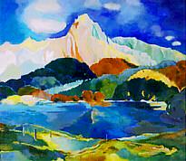 Alpensee. Aquarellserie.1986. Lake in the Alps. Watercolors